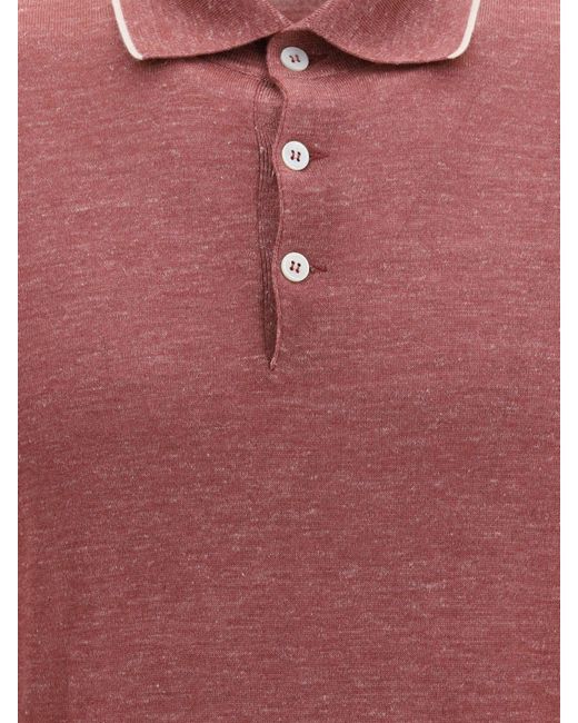 Brunello Cucinelli Red Cashmere Silk And Hemp Knit Polo Shirt for men