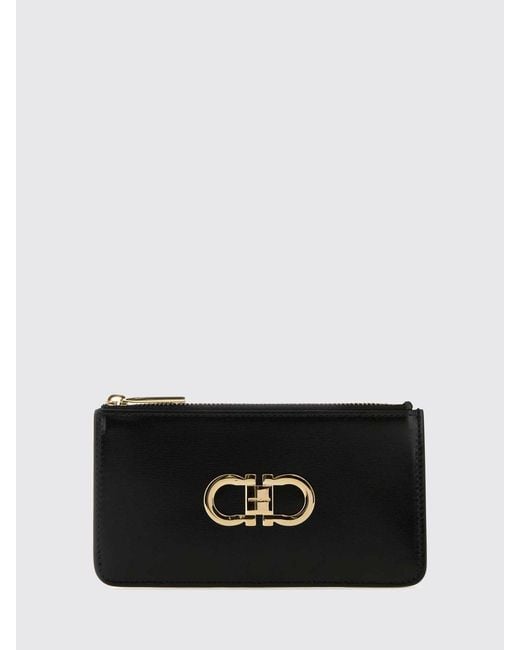 Ferragamo Black Cowhide Leather Wallet With Golden Metal Gancini Logo