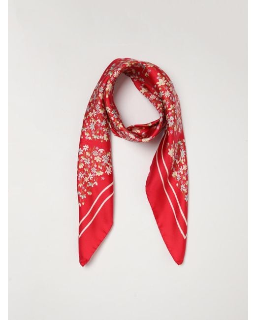 Coccinelle Red Square Silk Scarf With All-Over Floral Print
