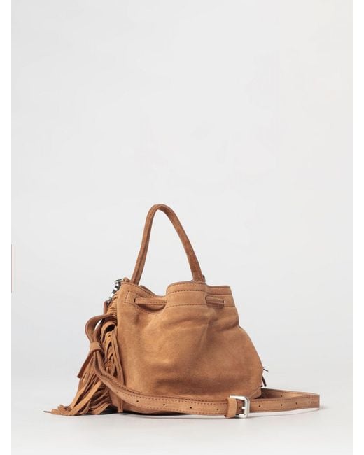 Vic Matié Brown Vic Mati&Eacute Fringed Suede Handbag With Drawstring Closure