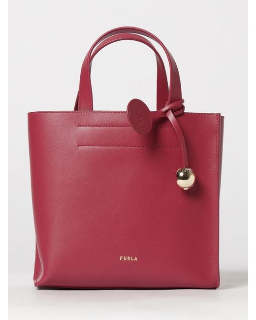 Furla Red Divide Small Tote Bag By With Double Handle And Charm