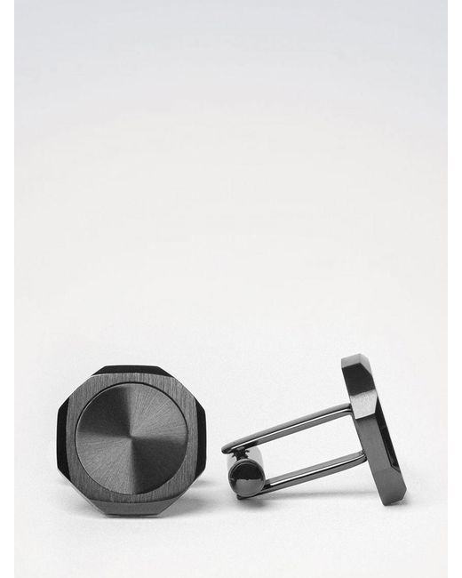 D1 Milano Gray Chrome-Plated Steel Cufflinks With Rounded Shape And Engraved Logo for men