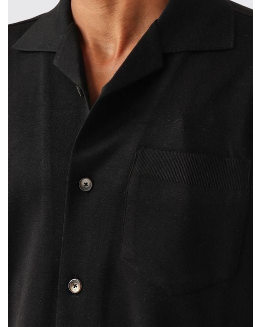 Herno Black Short-Sleeved Jersey Shirt With Cuban Collar And Pocket for men