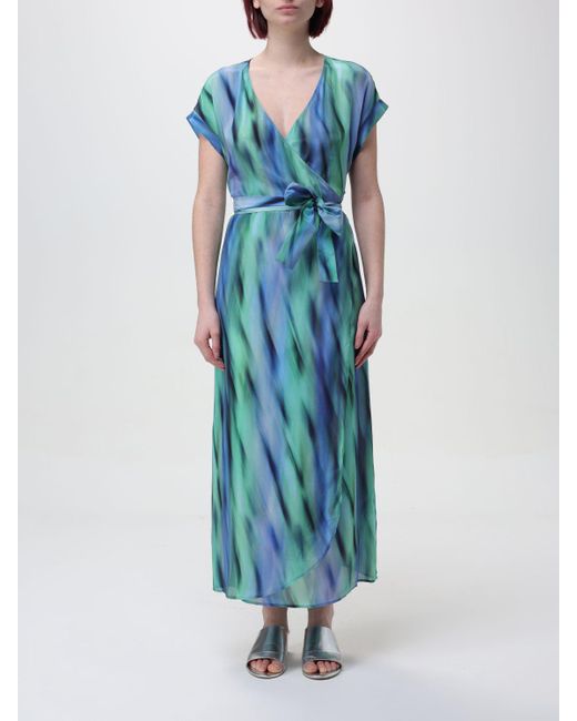 Armani Exchange Blue Graphic-print Belted Maxi Dress