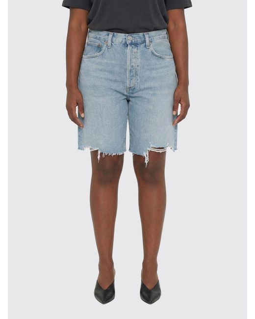 Agolde Blue Distressed Denim Shorts