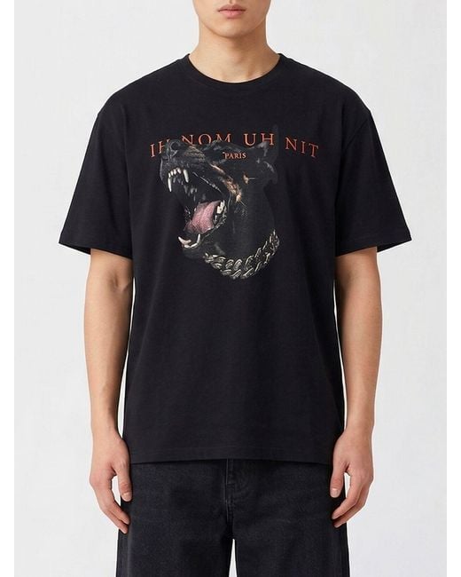 Ih Nom Uh Nit Black Printed Cotton T-Shirt for men