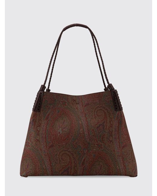 Etro Brown Libra Coated Cotton Bag With Paisley Print