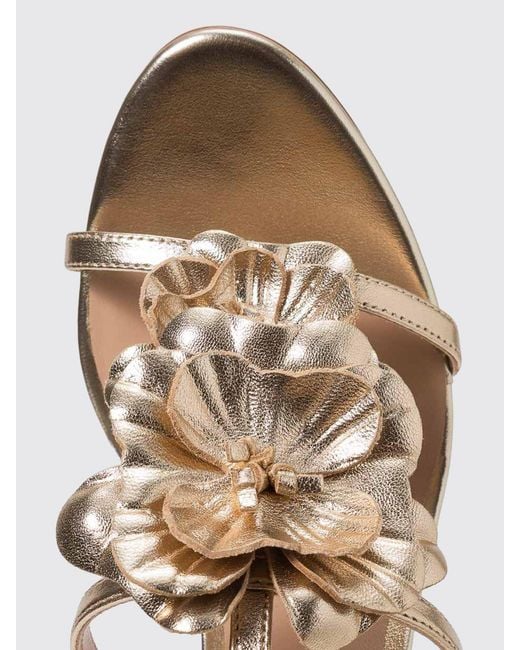 Twinset Natural Leather Sandals With Flowers