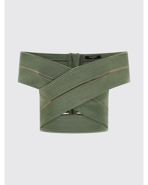 Balmain Green Jersey Cropped Top