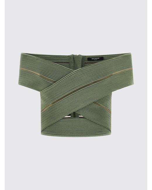 Balmain Green Jersey Cropped Top