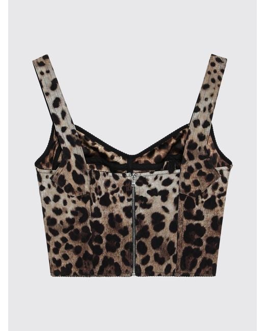 Dolce & Gabbana White Dolce &Amp Gabbana Animal Print Silk Bustier Top