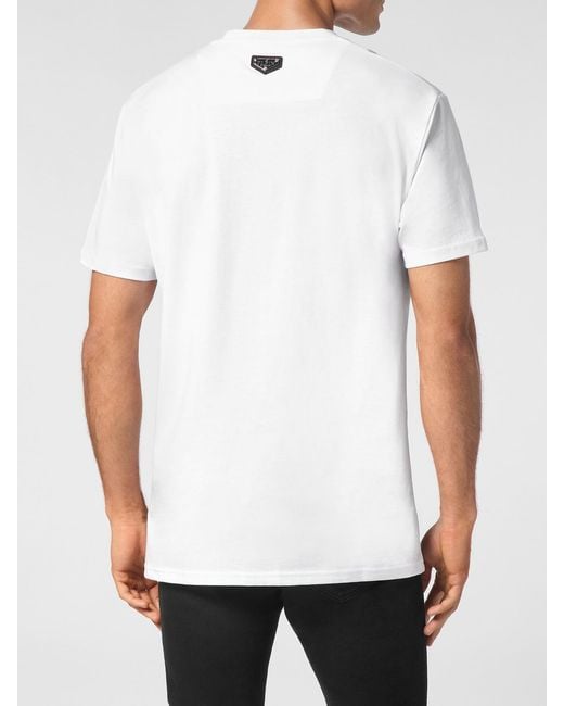 Philipp Plein White Cotton T-Shirt With Skull Print And Hexagon Logo for men