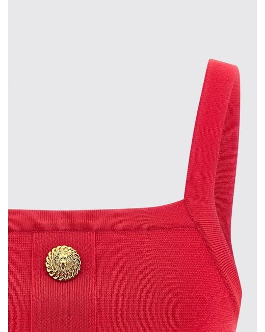 Balmain Red Cropped Knit Top