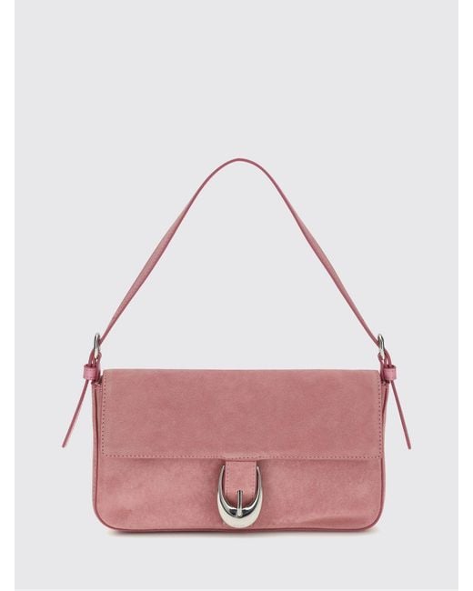 Staud Pink Harlow Suede Leather Shoulder Bag With Adjustable Handle