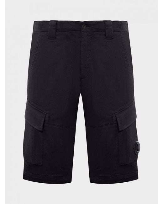 C P Company Black Cotton Cargo Shorts for men