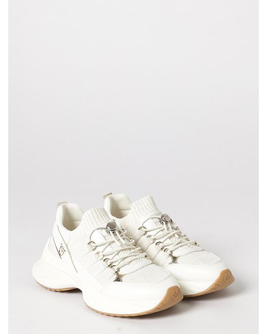 Pinko White Ariel 34 Knit And Leather Sneakers