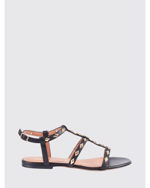 Via Roma 15 Natural Laminated Leather Sandals With Studs