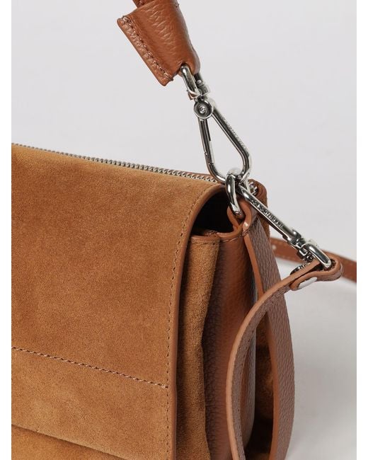 Coccinelle Brown Boheme Suede Shoulder Bag With Woven Handle