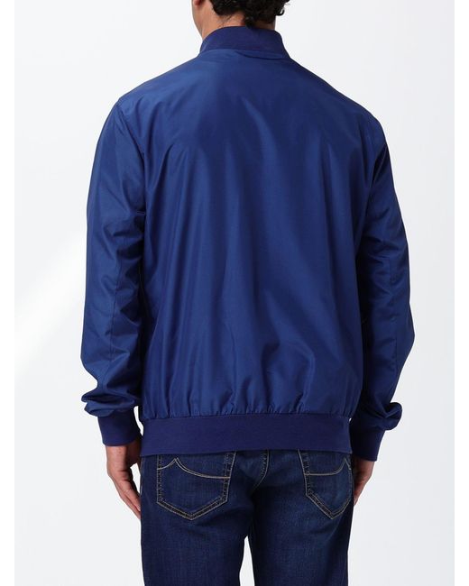 Kiton Blue Stretch Technical Fabric Bomber Jacket With Zip Closure for men