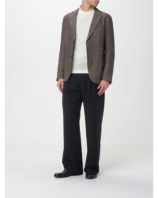 Emporio Armani Gray Single-Breasted Linen Blazer for men