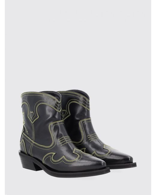 Ganni Black Low Shaft Western Ankle Boots