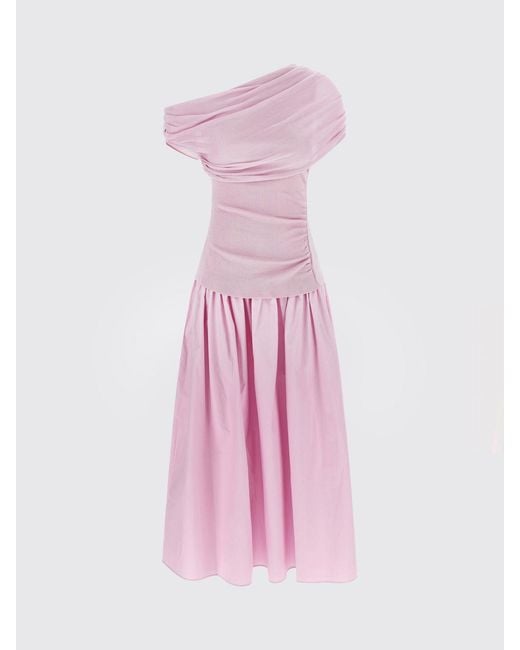 Self-Portrait Pink Draped Cotton Blend Dress