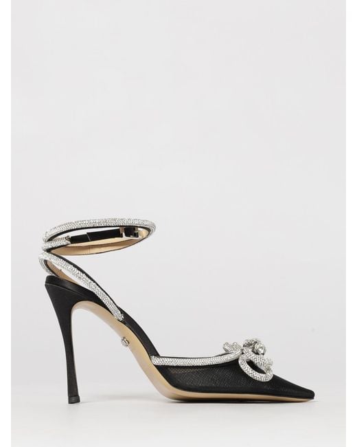 Mach & Mach Black Mesh Nylon Pumps With Rhinestones