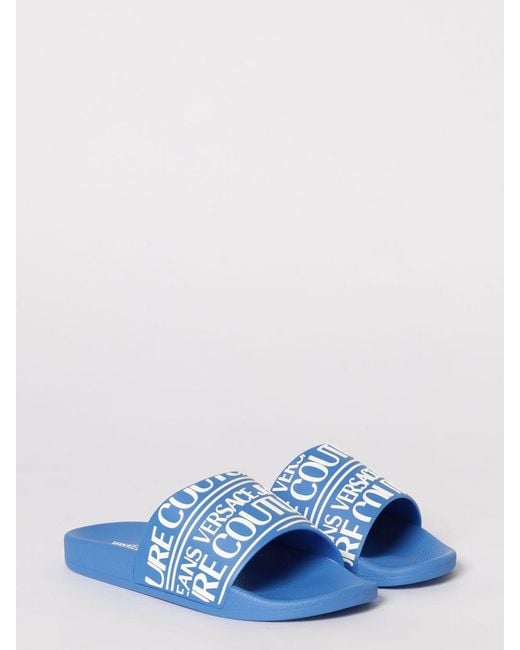 Versace Jeans Couture Blue Logo Print Rubber Sliders for men