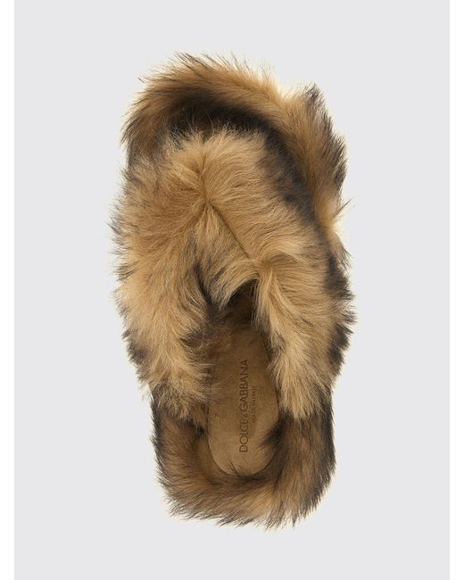 Dolce & Gabbana Brown Dolce &Amp Gabbana Fur Flip Flops
