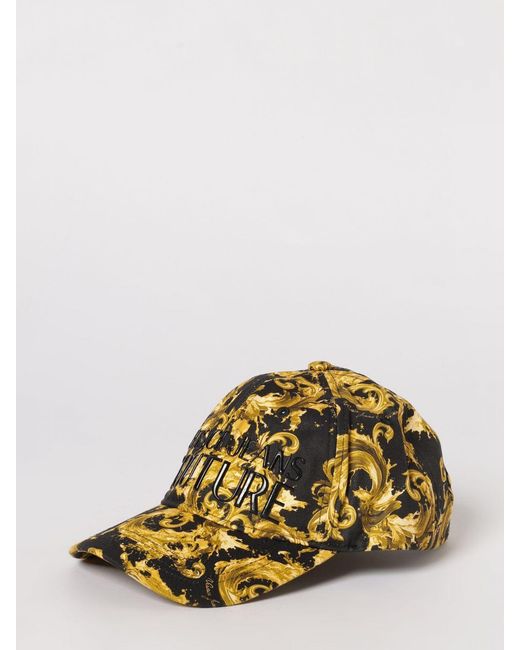 Versace Jeans Couture Yellow Cotton Twill Hat With Baroque Print for men