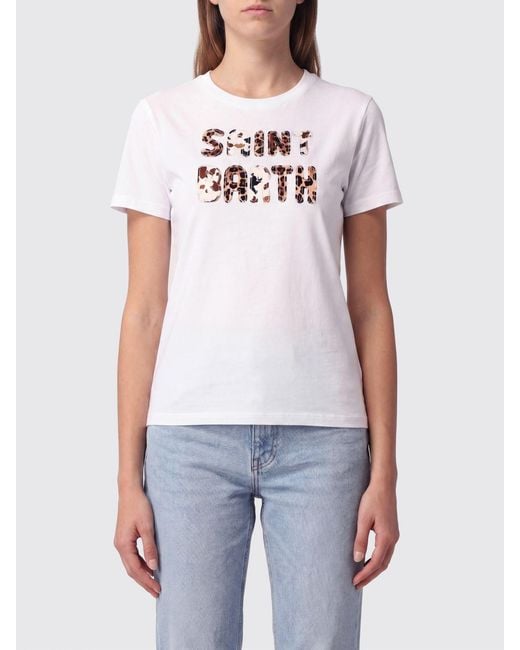 Mc2 Saint Barth White Crewneck Cotton T-Shirt With Graphic Print And Logo