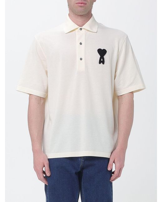 AMI White Cotton Polo Shirt With Logo for men