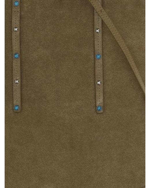 Pinko Green Fringed Suede Shopping Bag