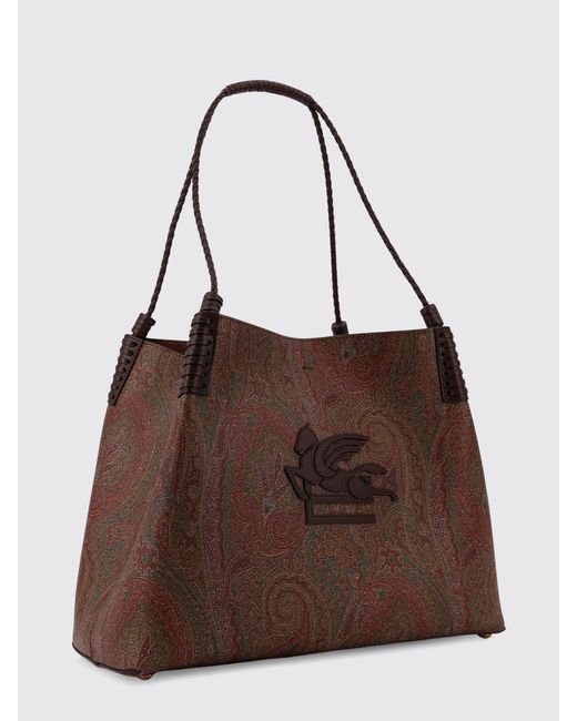 Etro Brown Libra Coated Cotton Bag With Paisley Print