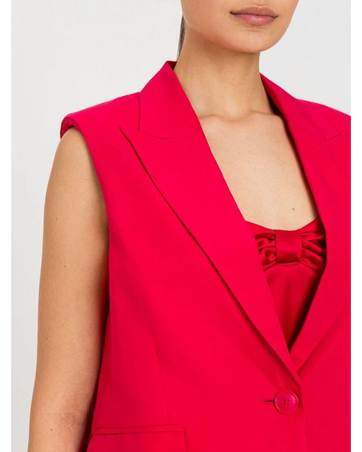 Twinset Pink Tailored Linen-Blend Waistcoat With Lapels And One-Button Closure