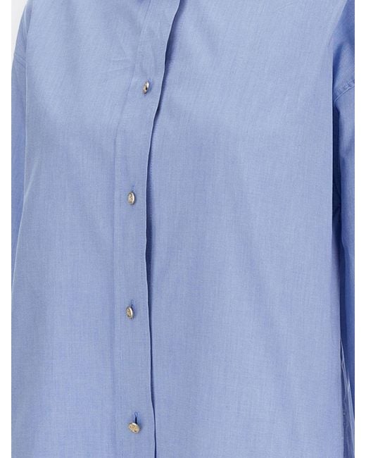 Max Mara Blue Slim Fit Long-Sleeve Cotton Shirt