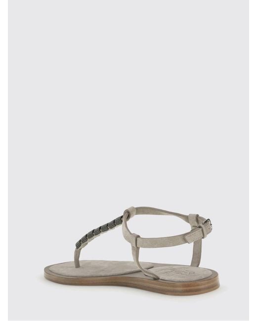 Brunello Cucinelli Natural Suede Thong Sandal With Monile