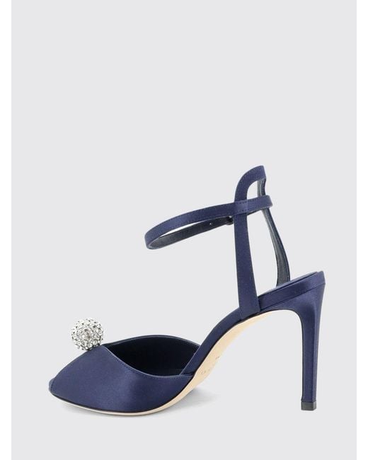 Jimmy Choo Blue Sacora Satin Sandals With Crystals And High Stiletto Heel