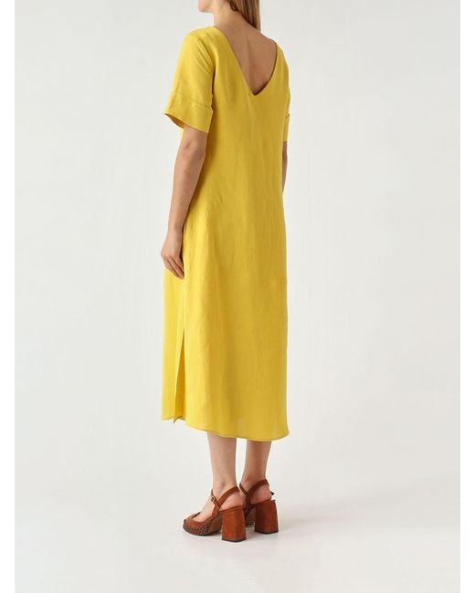 Maliparmi Yellow Linen Blend Midi Dress