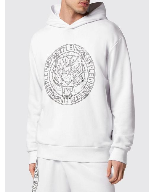 Philipp Plein Gray Tiger Cotton Hoodie With Contrasting Logo for men
