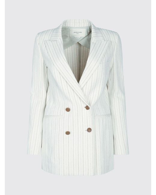 Jacob Cohen White Pinstriped Double-Breasted Blazer
