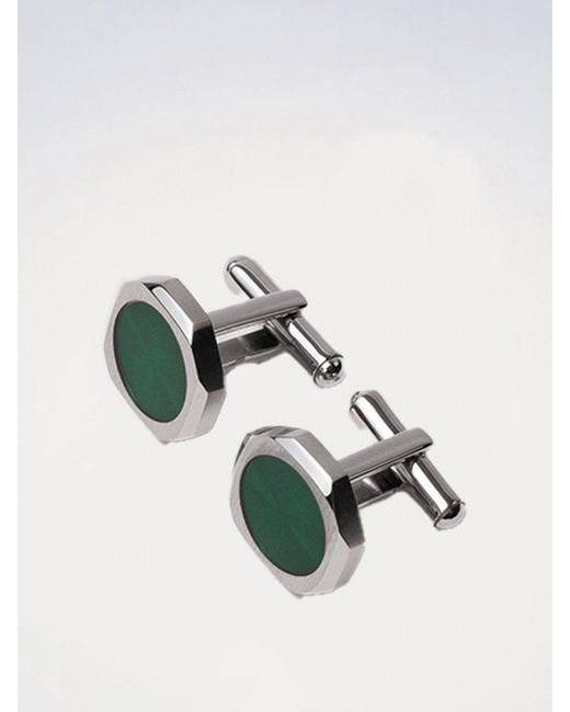D1 Milano Green Two-Tone Steel Cufflinks With Rounded Shape And Engraved Logo for men