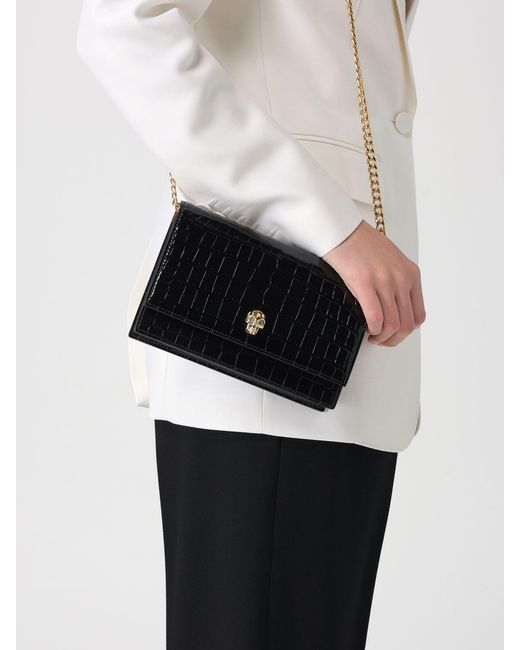 McQueen Black Crocodile Print Leather Bag