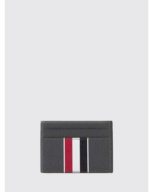 Thom Browne Gray Grained Leather Card Holder for men