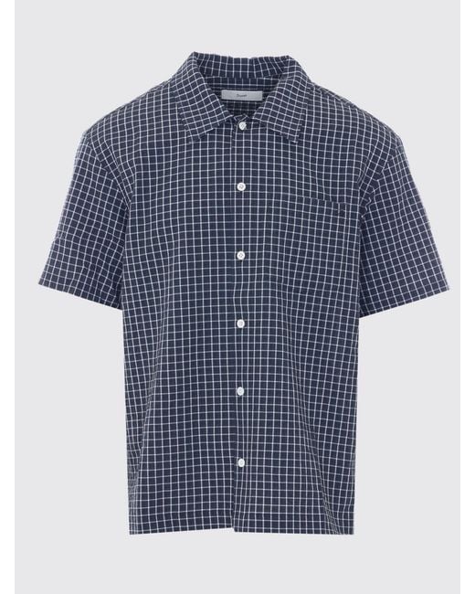 DUNST Blue Check Pattern Cotton-Blend Shirt With Patch Pocket And Dropped Shoulders
