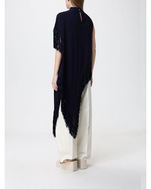 Boss Blue Asymmetric Viscose Top With Fringes