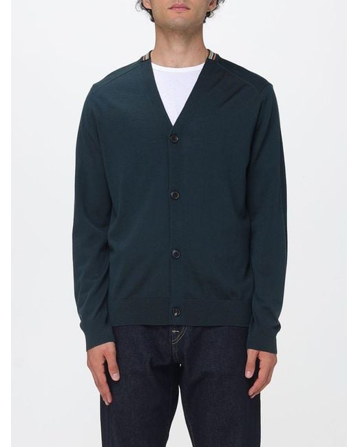 Paul Smith Blue V-Neck Pure Merino Wool Cardigan for men