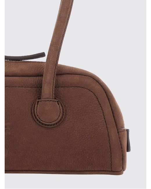 MARGE SHERWOOD Brown Cow Leather Shoulder Bag With A Double Handle And Zip Closure