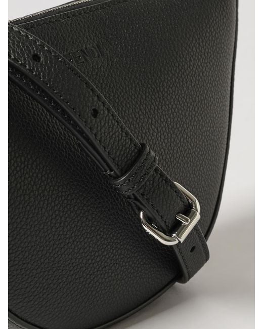 Fendi Black Crescent-Shaped Grained Calfskin Leather Crossbody Bag for men
