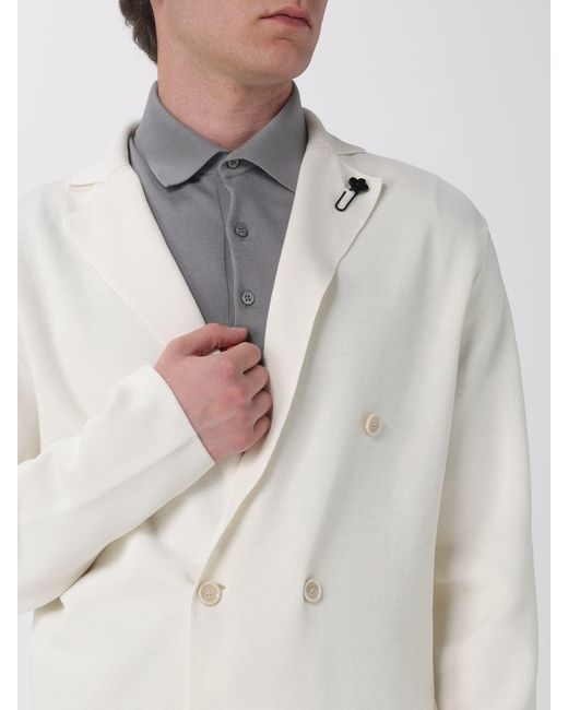 Lardini White Double-Breasted Cotton Knit Jacket for men